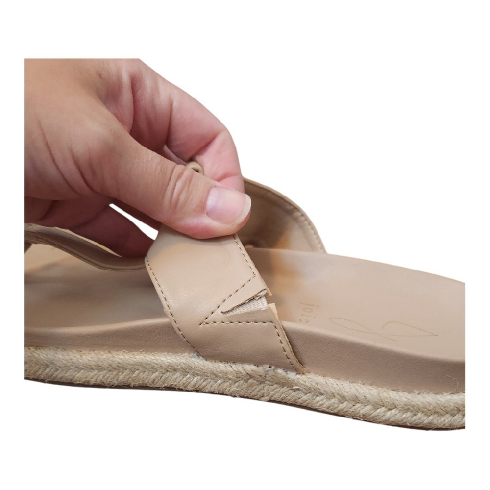 Joie Nacho Tan Faux Leather Boho Espadrille Thong T-Strap Jute Sandals Size 8 - Picture 11 of 12